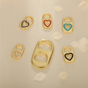 18K gold-plated pull tab pendants with colorful enamel hearts for DIY jewelry
