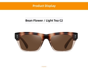 Front view of retro square polarized sunglasses in tortoiseshell frame with brown lenses