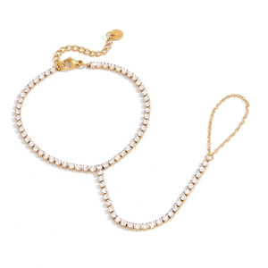 Chaîne de main classique en acier inoxydable plaqué or 18 carats avec strass blancs