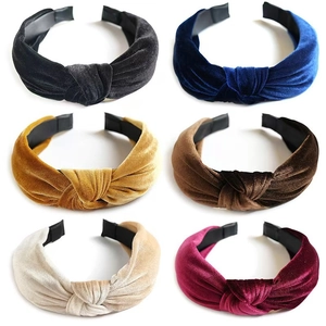 Women Velvet Knotted Headband Wide Twisted Hair Band Retro Solid Color Soft Fabric Hair Hoop Elegant Accessories
