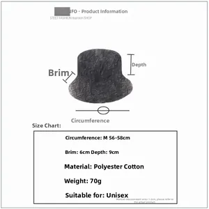 Size chart for unisex bucket hat showing brim width 6cm and head circumference 56-58cm
