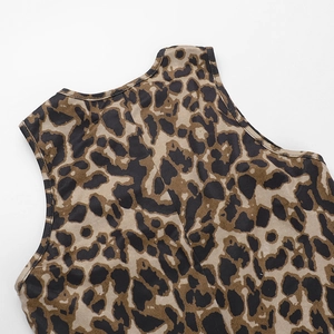 Close-up of leopard print pattern and high-quality stitching on a slim-fit tank dress