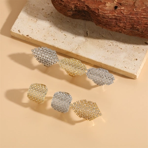 Luxury geometric zircon open rings in gold and silver finish with leaf patterns