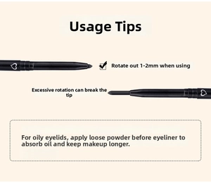 Dettaglio della matita eyeliner nera con consigli sulla lunghezza ottimale della punta