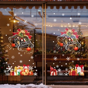 Christmas Window Static Stickers PVC Double Sided Reusable Glass Door Decals Reindeer Bells Snowflakes Holiday Decor