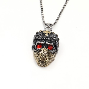 Hip hop ninja pendant with red gem eyes and gold mask on stainless steel chain