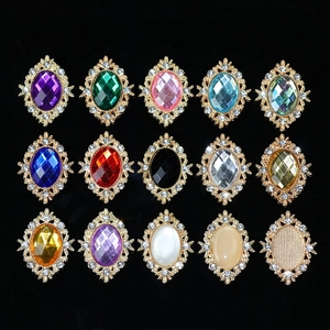 Vintage alloy rhinestone buttons with oval gemstone centers for DIY crafts and jewelry