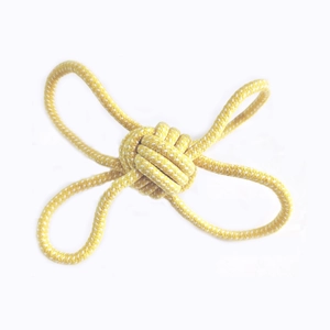 Yellow and white braided cotton rope ball pet toy for large dogs interactive chewing