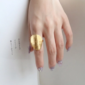 Irregular Shape Ring Titanium Steel 18K Gold Plated Brushed Matte Texture Exaggerated Modern Jewelry For Women