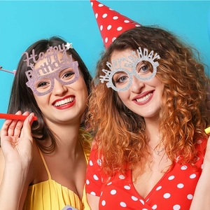 Glitter Happy Birthday party glasses for adults and kids in pink and silver