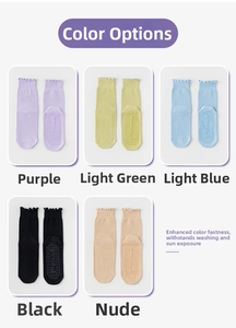 Detail showing non-slip silicone dots and breathable knit on multiple yoga socks
