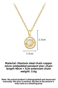 Detailed view of cat planet necklace with opal stone and gold plated titanium steel chain