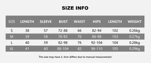 Detailed size chart for lace two-piece skirt set including S, M, L, XL measurements