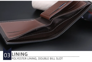 Close-up of men's slim wallet interior with double bill slots and polyester lining