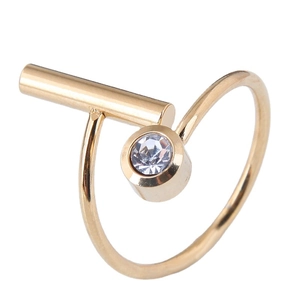 Minimalist Geometric Open Ring Stainless Steel Asymmetric Bar And Round Zircon Adjustable Modern Jewelry For Women
