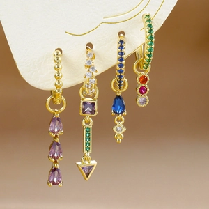 Colorful Water Drop Zircon Huggie Hoop Earrings For Women Copper Geometric Minimalist Dainty Jewelry