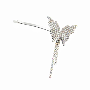 Elegant butterfly hair clip with shimmering AB rhinestones and long dangling tassels