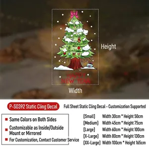 Size chart showing five dimensions for Christmas tree window stickers from S to XXL sizes