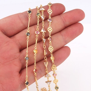 Gold plated necklaces with colorful crystals and hollow flower charms for women