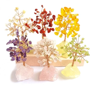 Crystal Money Tree Handmade Copper Wire Wrapped Natural Stone Base Feng Shui Wealth Luck Desktop Ornament Home Office