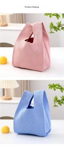 Detailed knit pattern on pink and blue minimalist wrist bags for gift packaging