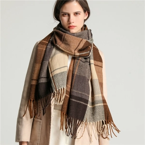 Unisex British Plaid Scarf Thickened Warp Knitted Warm Imitation Cashmere Tassel Scarf For Autumn Winter Outdoor Daily Scarf
