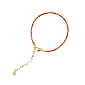 Handmade red braided rope bracelet with gold beaded accents and lobster clasp