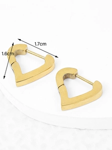 Detailed view of golden heart hoop earrings showing dimensions 1.6cm height and 1.7cm width