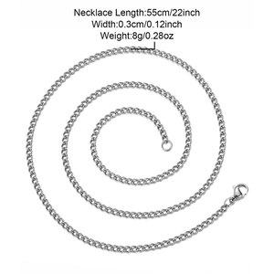 Silver stainless steel 3mm curb chain necklace with lobster clasp and length dimensions