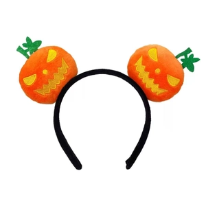 Cute Halloween pumpkin headband with plush orange jack-o'-lanterns and green leaf details