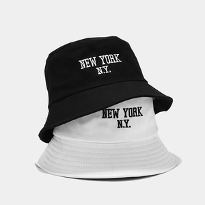 Black and white cotton bucket hats with New York embroidery for sun protection