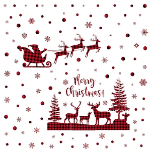 Christmas wall stickers with red buffalo plaid reindeer and snowflakes for festive decor