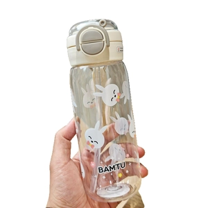 Portable cartoon capybara plastic water bottle with straw and secure locking lid