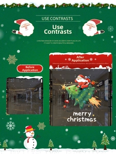 Detail of Christmas tree and Santa window stickers showing before and after decoration