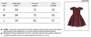 Detailed size chart for off-shoulder backless puffy mini dress in S, M, L dimensions