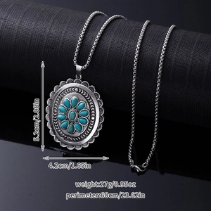 Detailed view of bohemian turquoise flower pendant with size and weight dimensions