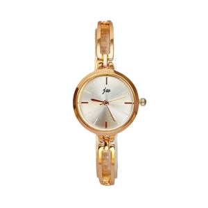 Women's minimalist gold link bracelet watch with silver sunray dial and gold markers