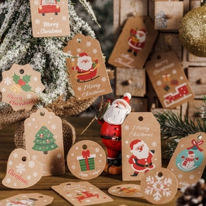 Christmas kraft paper tags with assorted holiday patterns for festive DIY gift wrapping