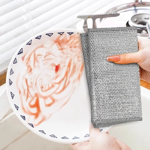 Non-Scratch Wire Dishwashing Cloth Silver Metal Mesh Scouring Rag For Kitchen Cleaning Pot Pan Reusable Household Dishcloth