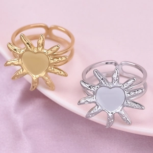 Irregular sun heart open ring in 18K gold and silver plated stainless steel set