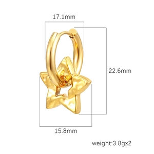 18K gold plated stainless steel star pendant earrings with detailed size measurements