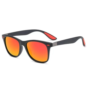 Classic men's sports sunglasses with matte black frame and orange gradient lenses