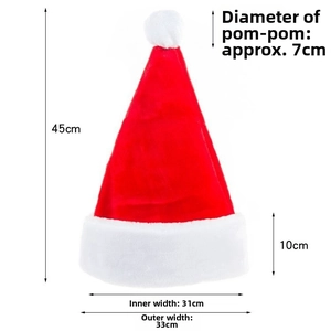 Detailed dimensions of a classic red non-woven Christmas hat with a soft white pompom