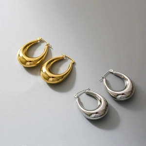 Polished titanium steel water drop hoop earrings in gold and silver finishes