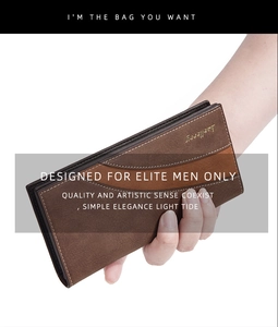 Close-up of brown Baellerry long wallet with contrasting colors and fine stitching