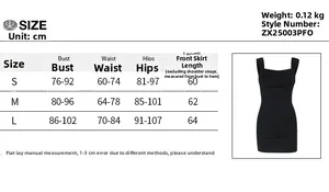 Size chart showing bust, waist, hips, and length for this bodycon backless mini dress