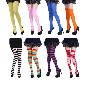 Chaussettes Hautes Rayées Et Collants Polyester Élastique Pour Halloween Noël Fête Cosplay Femmes Nouveauté Bonneterie