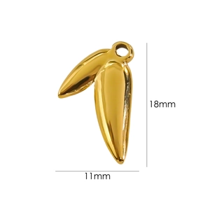 Polished 14K gold leaf-shaped stainless steel pendant with dimensions 18mm by 11mm