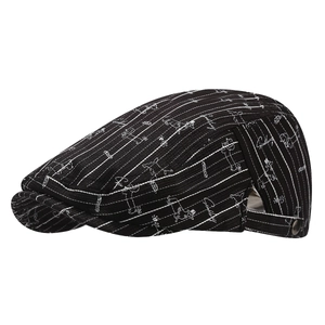 Béret classique noir à fines rayures avec motifs de chien mignons et bouton métal