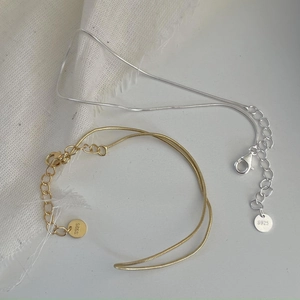 Minimalist S925 sterling silver octagonal snake bone bracelet in gold and silver finish